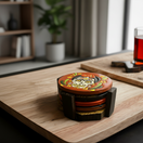 The Talavera Hub hand-painted ceramic coaster with a sugar skull design and floral accents, featuring vibrant colors.