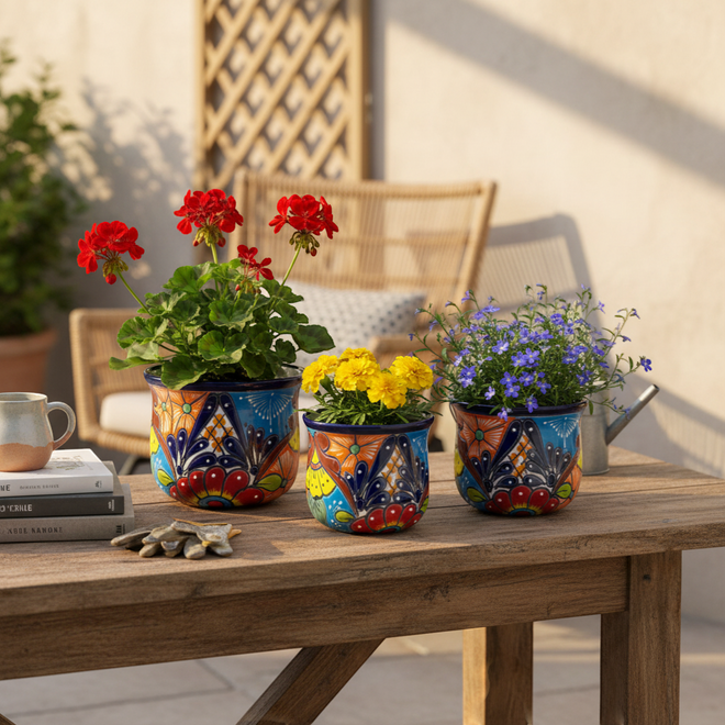 Hand-Painted Talavera Flower Pots Set