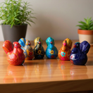 The Talavera Hub hand-painted ceramic chicken salt and pepper shakers in vibrant colors with floral designs.