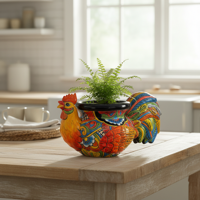 rooster planter pot Handcrafted Talavera Rooster Planter Bright Color