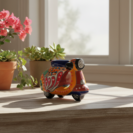 Tiny Talavera Scooter Planter - lifestyle product view 1