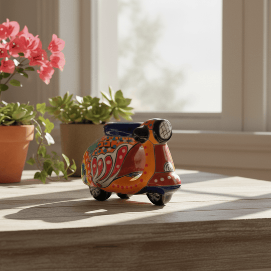 Tiny Talavera Scooter Planter - lifestyle product view 1