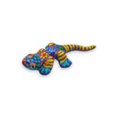 Vibrant Guerrero Gecko Figurine | Hand-Painted Mexican Folk Art - hand-painted pink green striped Guerrero gecko with floral motif