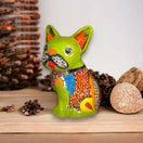 Vibrant Handcrafted Talavera French Bulldog Statue | Unique Medium Dog Sculpture - colorful green hand-painted Talavera French bulldog figurine