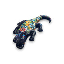 Vibrant Talavera Alligator | Large Mexican Handmade Ceramic Reptile Art - hand-painted Talavera alligator sculpture from Guanajuato, colorful floral design