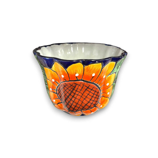 Vibrant Talavera Planter | Hand-Painted Mexican Calla Lily Ceramic Pottery - colorful hand-painted clay planter with sunflower motif