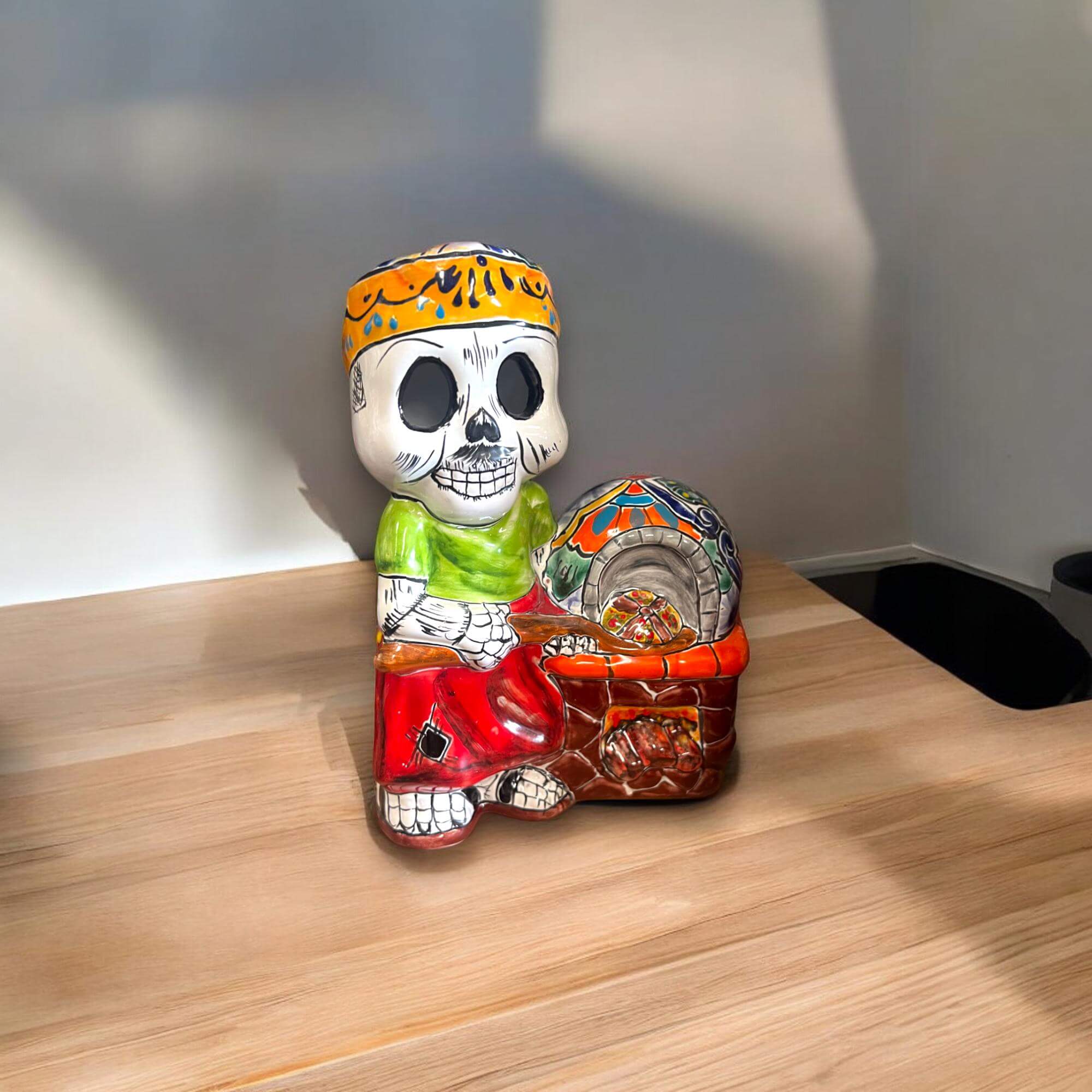 Handcrafted Talavera Skeleton Statue | Vibrant Décor