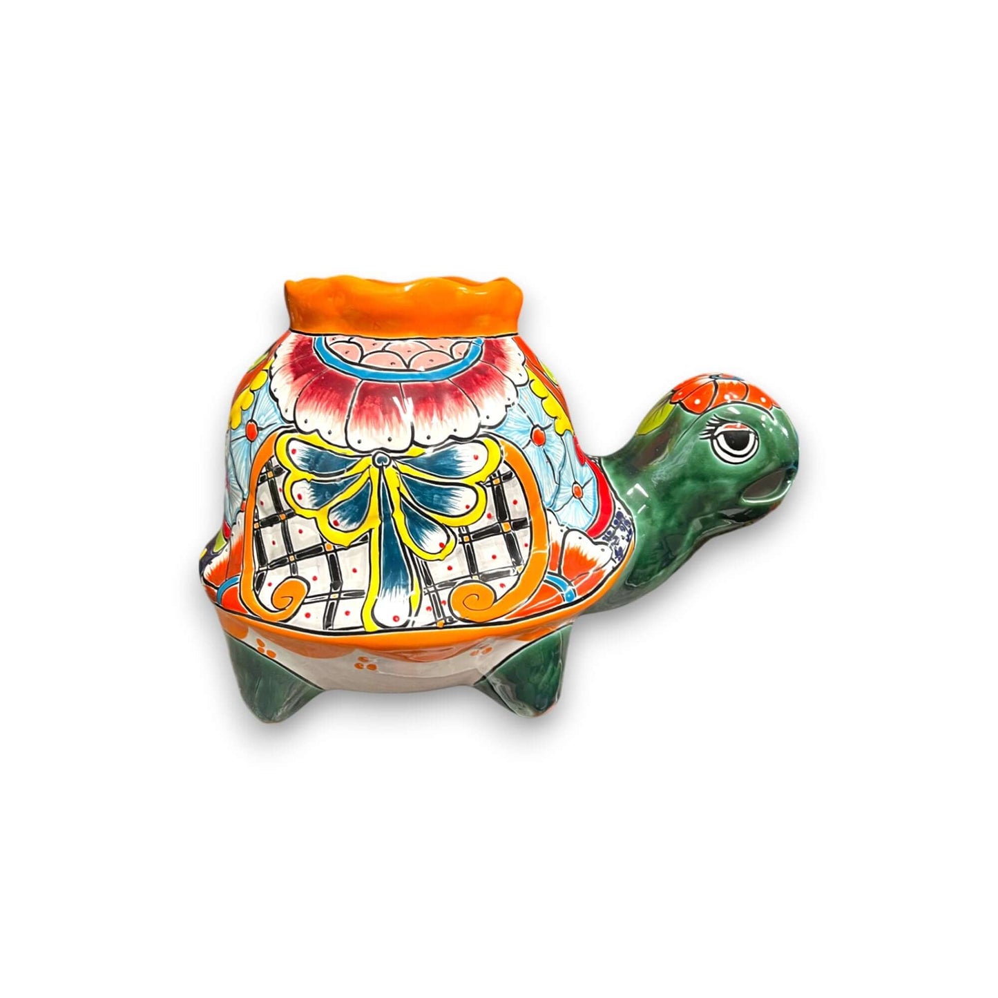 Vibrant Talavera Turtle Planter | Colorful Hand-Painted Mexican Pottery (Medium) - hand-painted turtle planter from Guanajuato, colorful Talavera pottery