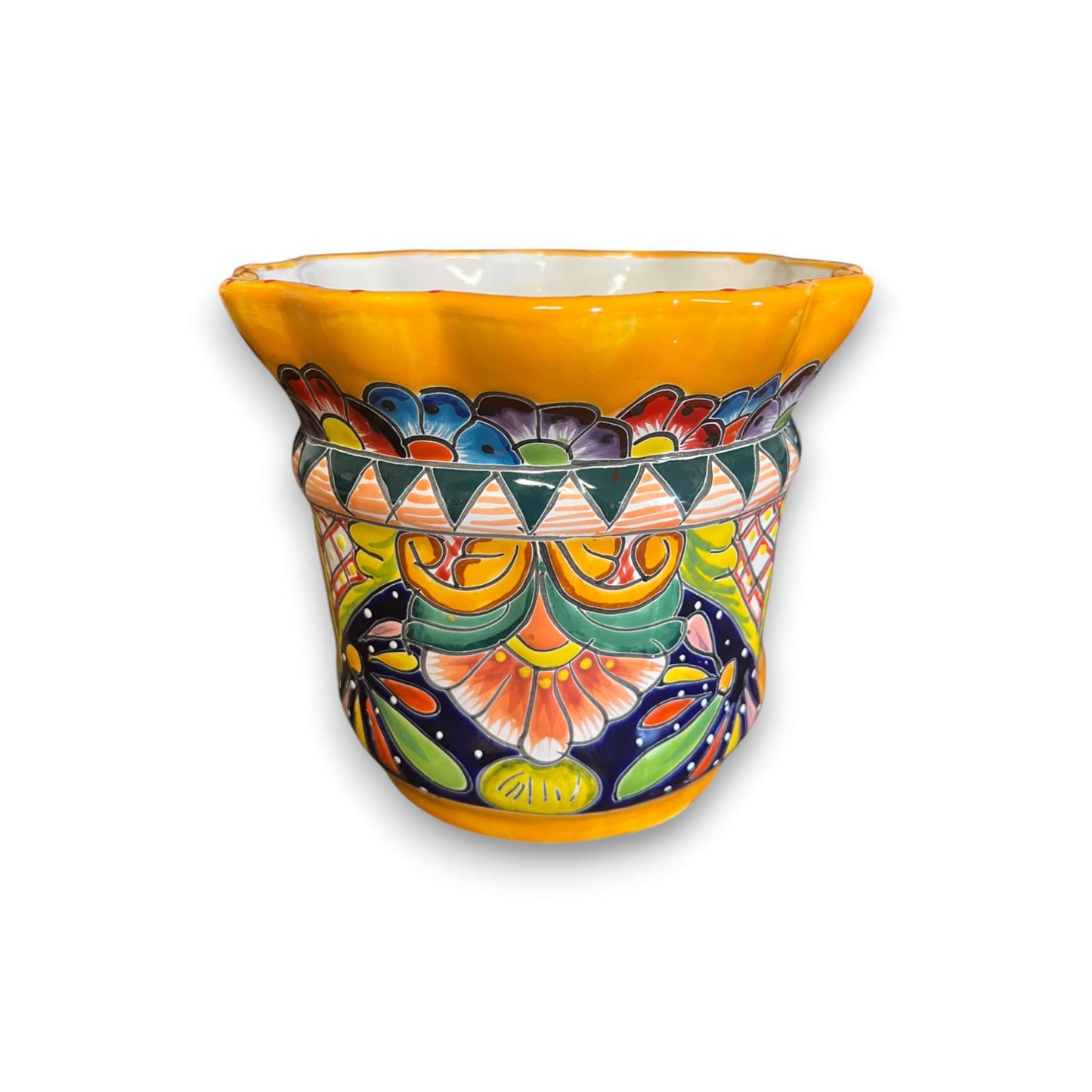Wavy Rim Talavera Planter | Hand-Painted Mexican Flower Pot