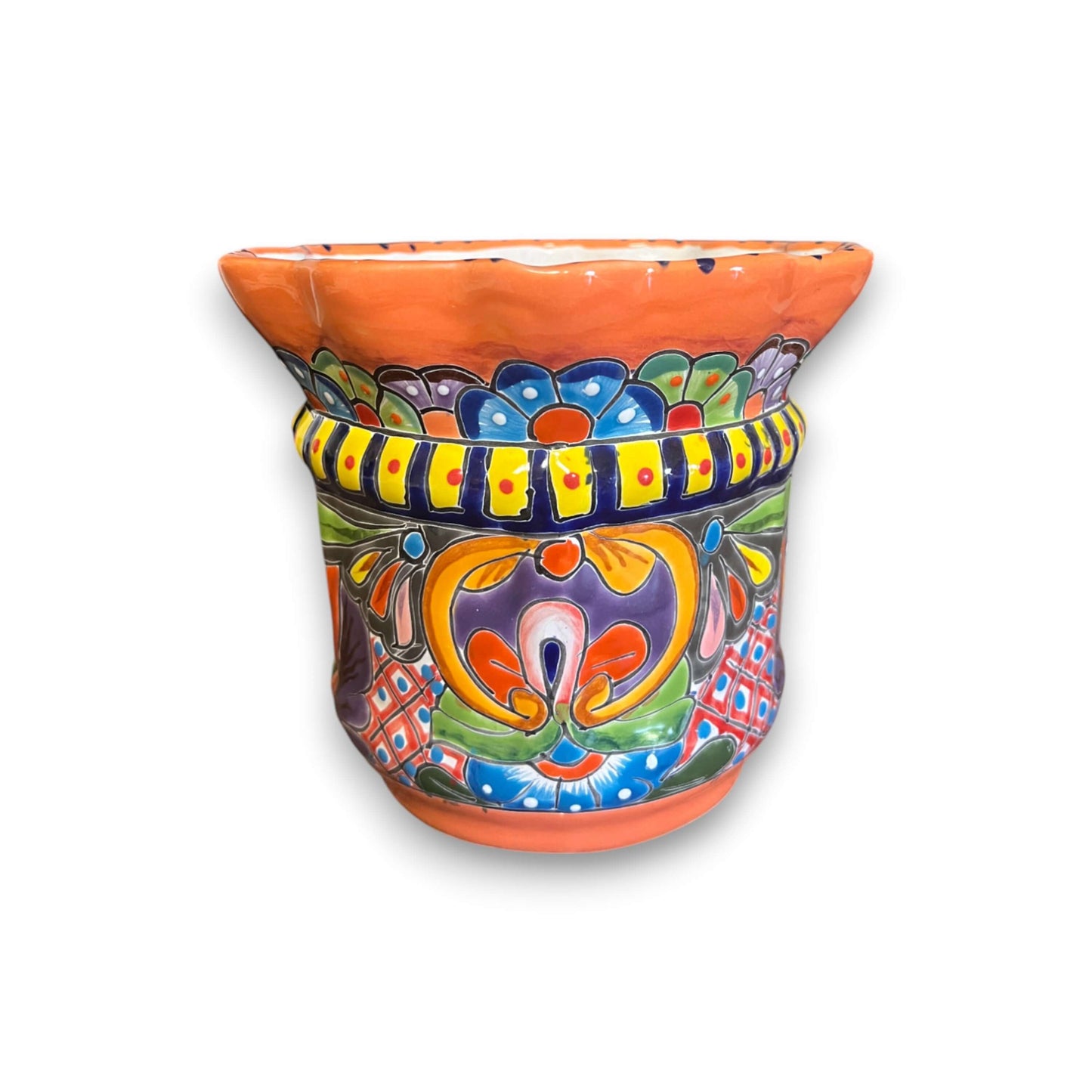 Wavy Rim Talavera Planter | Hand-Painted Mexican Flower Pot