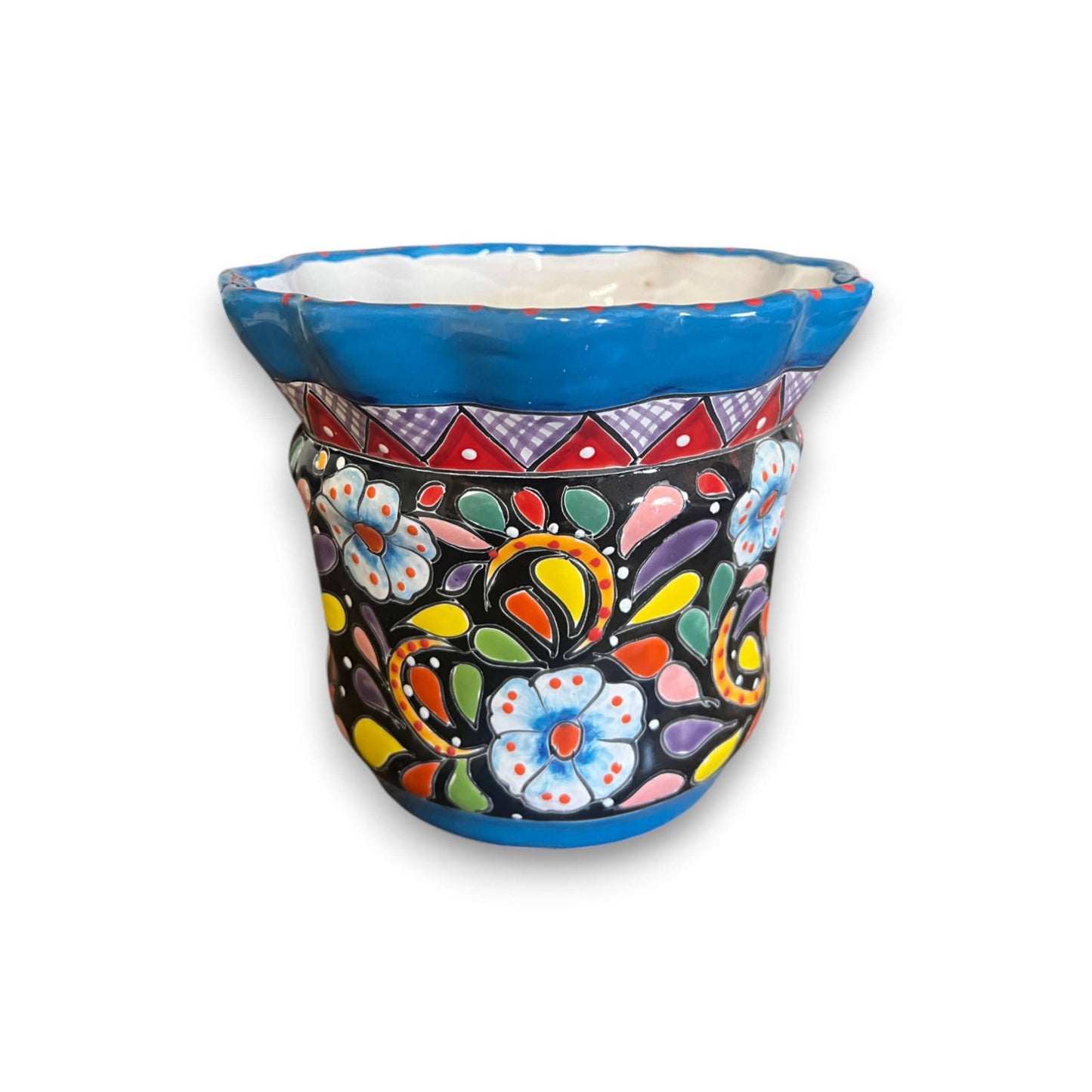 Wavy Rim Talavera Planter | Hand-Painted Mexican Flower Pot
