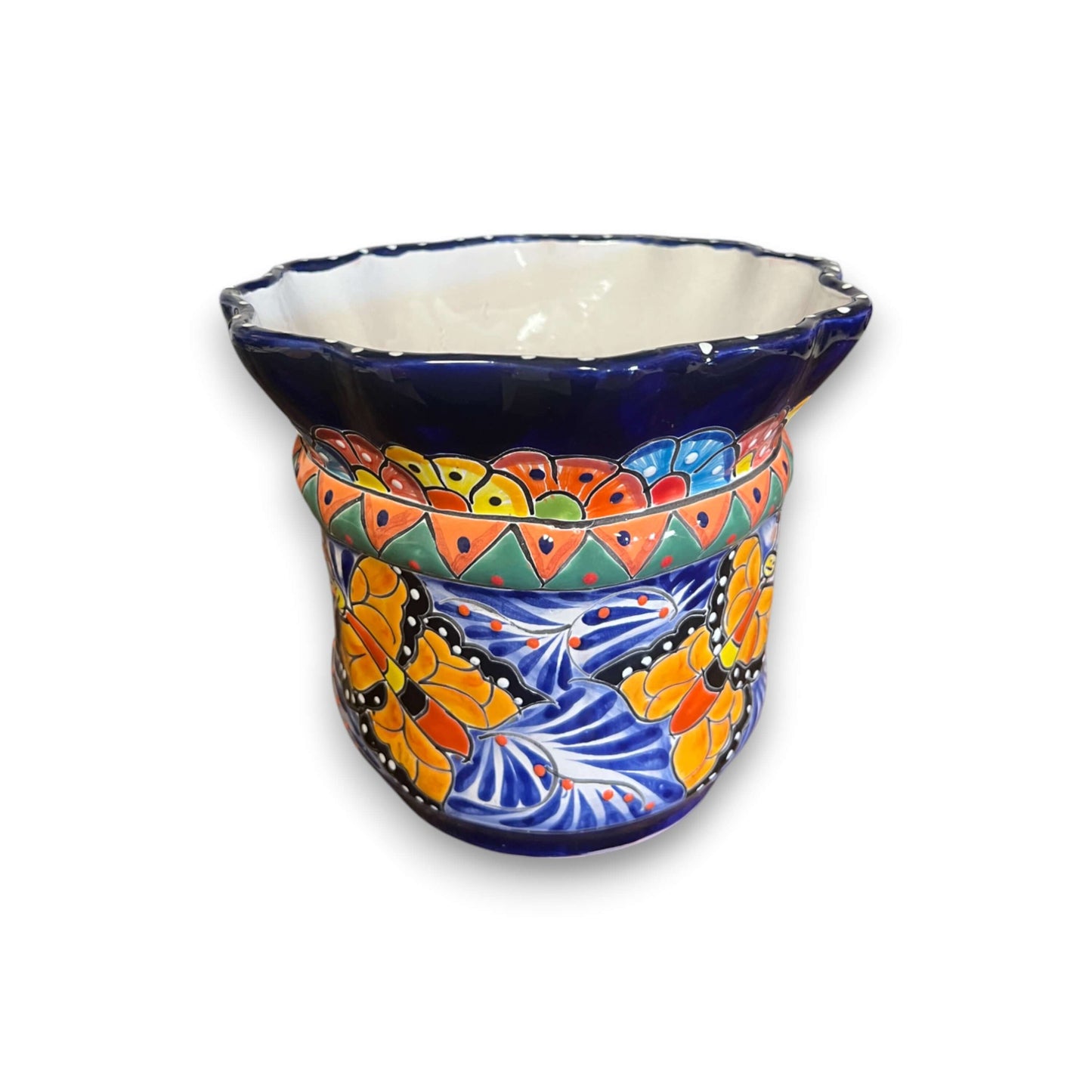 Wavy Rim Talavera Planter | Hand-Painted Mexican Flower Pot