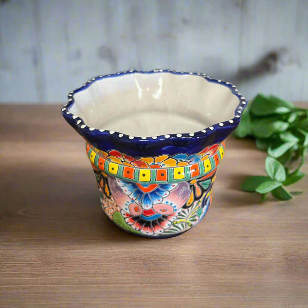 Wavy Rim Talavera Planter | Hand-Painted Mexican Flower Pot