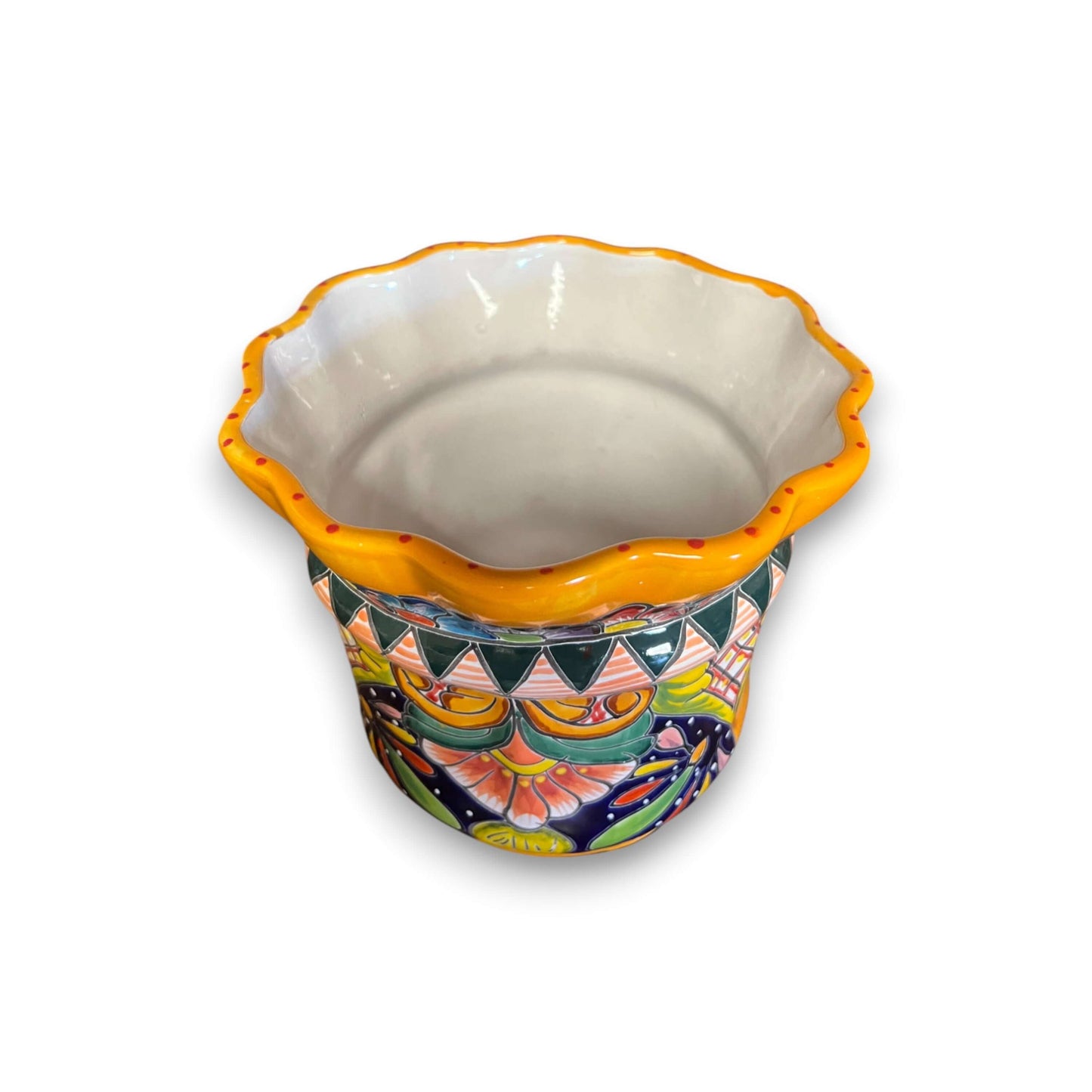 Wavy Rim Talavera Planter | Hand-Painted Mexican Flower Pot