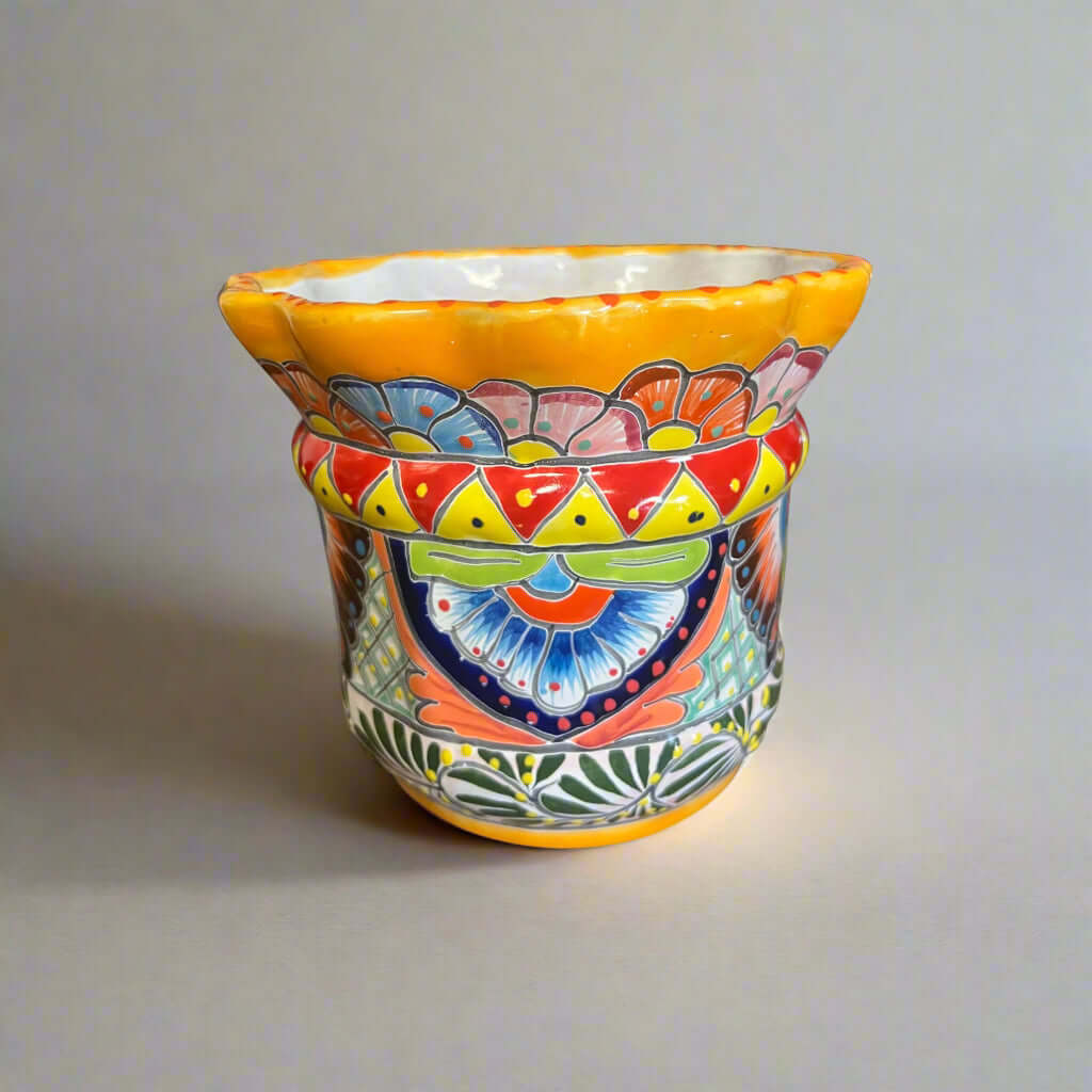 Wavy Rim Talavera Planter | Hand-Painted Mexican Flower Pot