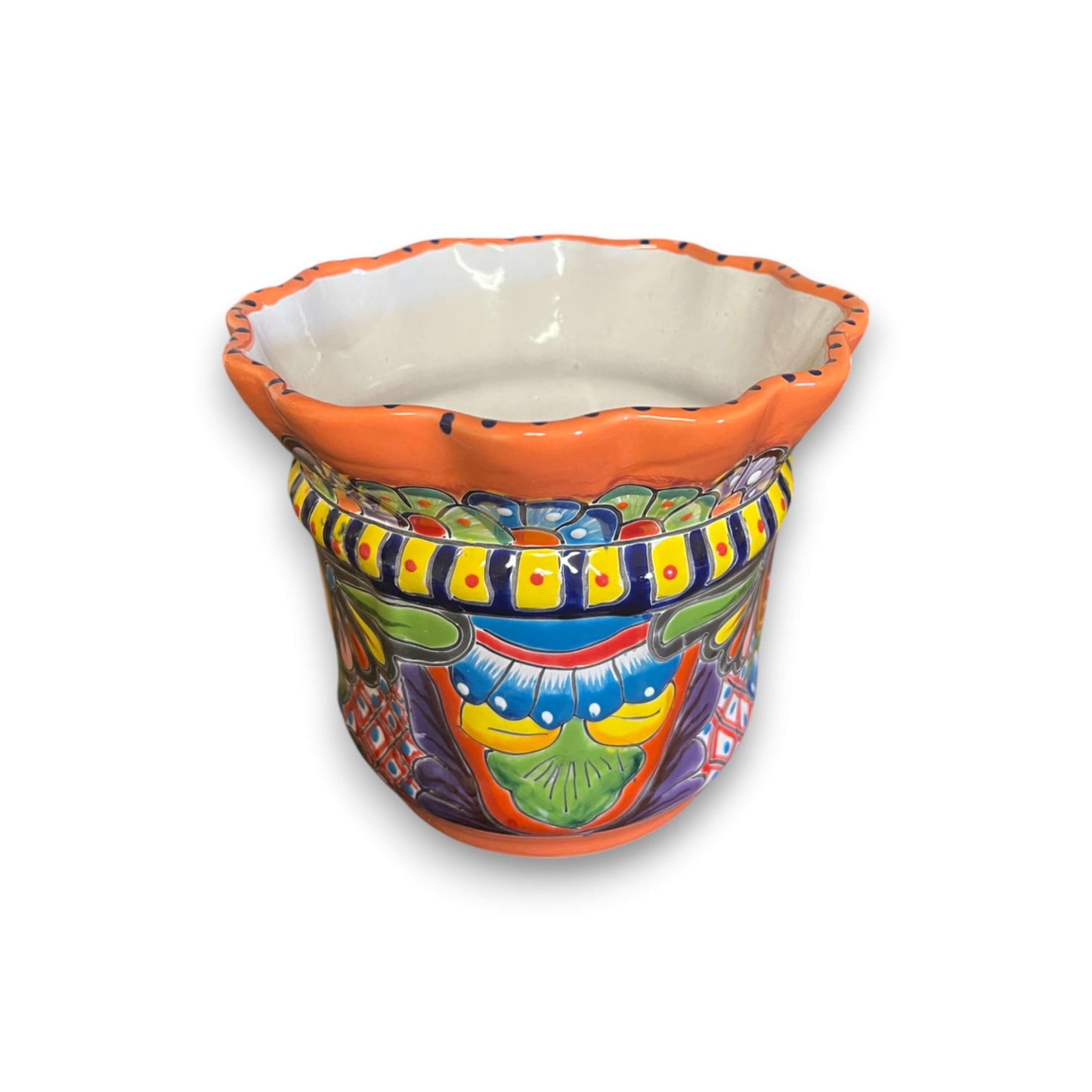 Wavy Rim Talavera Planter | Hand-Painted Mexican Flower Pot