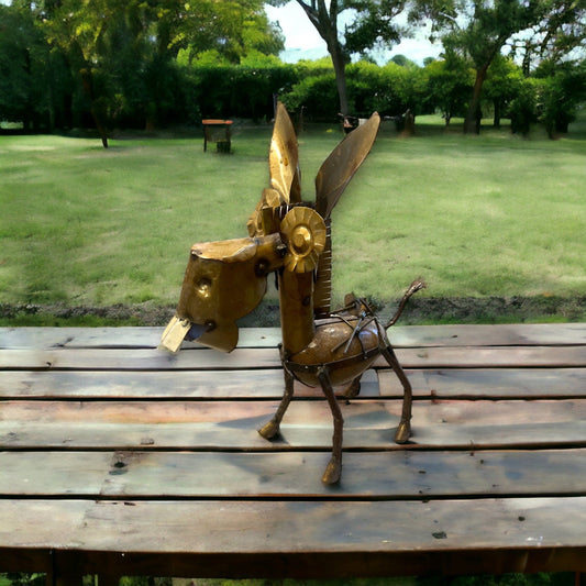 Whimsical 1-Foot Tall Mexican Metal Donkey Statue | Handcrafted Small Welded Sculpture for Yard Art