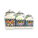 White Talavera Canister Set | Hand-Painted Mexican Kitchen Decor - white ceramic hand-painted floral canister trio from Guanajuato
