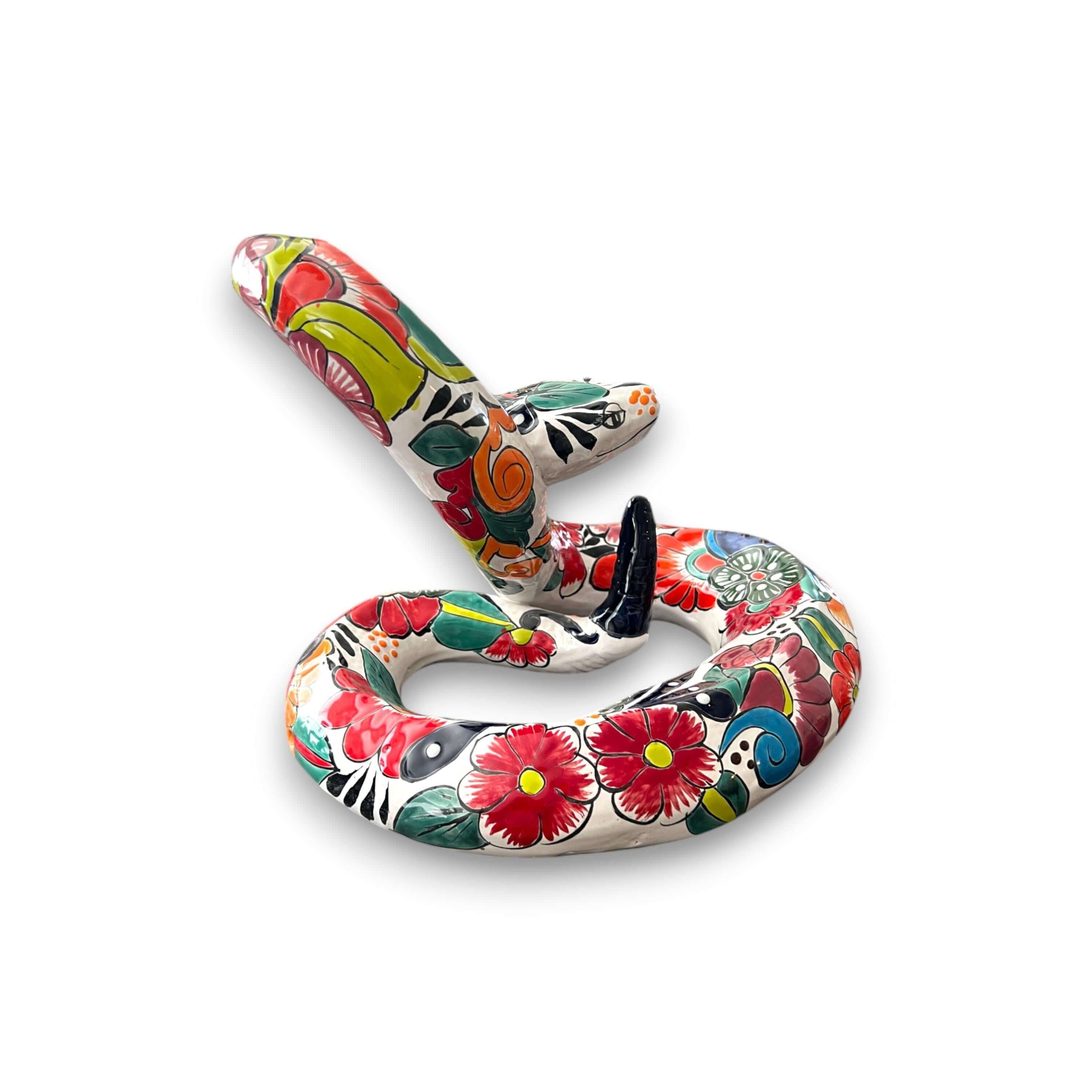 White Talavera Snake Statue | Hand-Painted Decor
