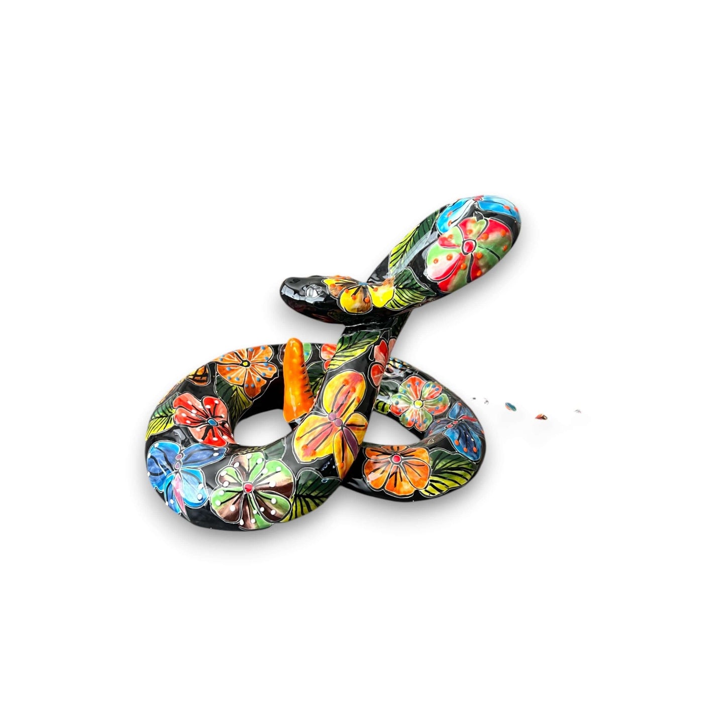 White Talavera Snake Statue | Hand-Painted Decor