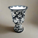 XL Black Talavera Planter | Hand-Painted Pedestal Flower Pot - extra large hand-painted black Talavera pedestal with intricate monochrome floral design