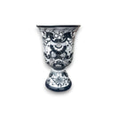 XL Black Talavera Planter | Hand-Painted Pedestal Flower Pot - extra large hand-painted black Talavera pedestal with intricate monochrome floral design