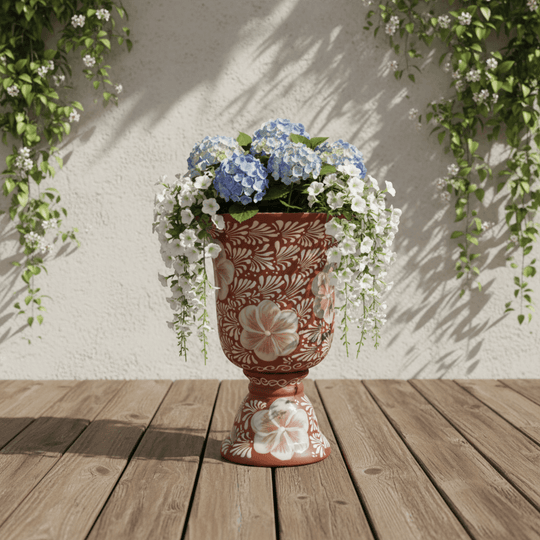 XL Brown & White Talavera Pedestal Planter - lifestyle product view 4