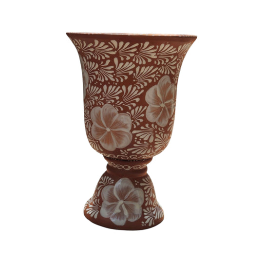 XL Brown & White Talavera Pedestal Planter - white background product view 7