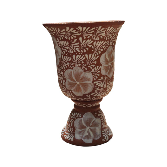 XL Brown & White Talavera Pedestal Planter - white background product view 8