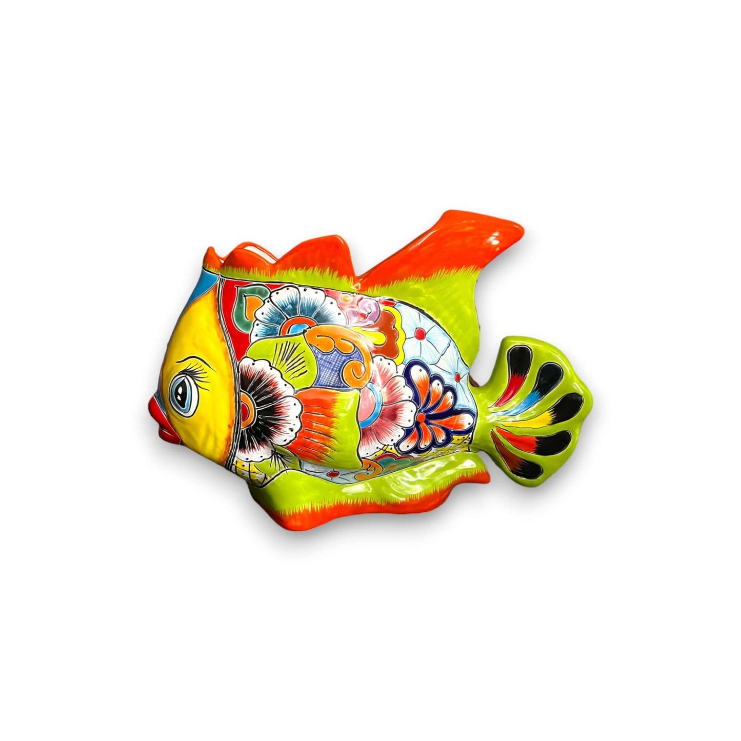 Large Talavera Fish Planter | Hand-Painted Mexican Statue Pottery - XL hand-painted colorful Talavera fish planter, kiln-fired lead-free glaze