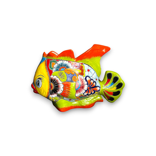Large Talavera Fish Planter | Hand-Painted Mexican Statue Pottery - XL hand-painted colorful Talavera fish planter, kiln-fired lead-free glaze