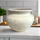 XL Talavera Flower Pot | White Handcrafted Mexican Planter - large matte white hand-painted ceramic planter with floral carvings and side handles
